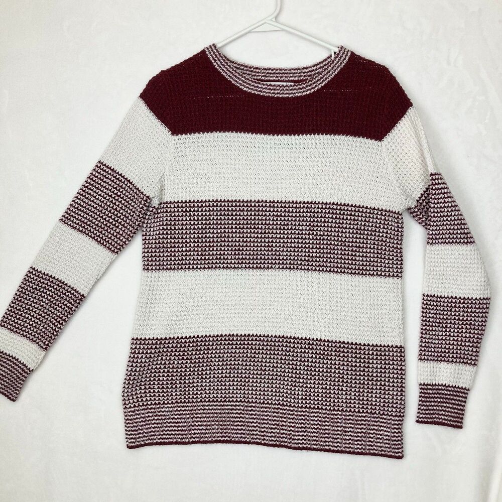 Pink Clover Sweater Women’s Size Medium Burgundy Wine Ivory Striped Pullover
